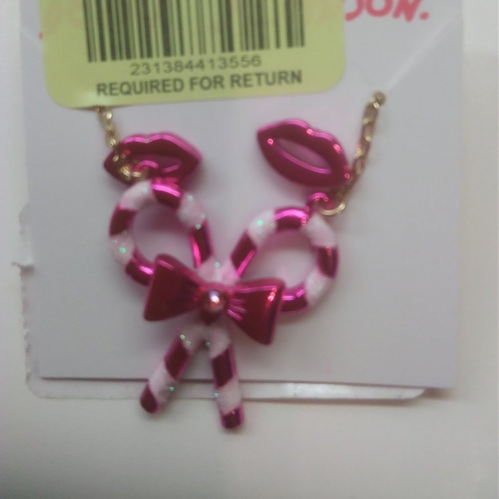 Betsey Johnson New Pink Candy Cane & Lips ER &Neck